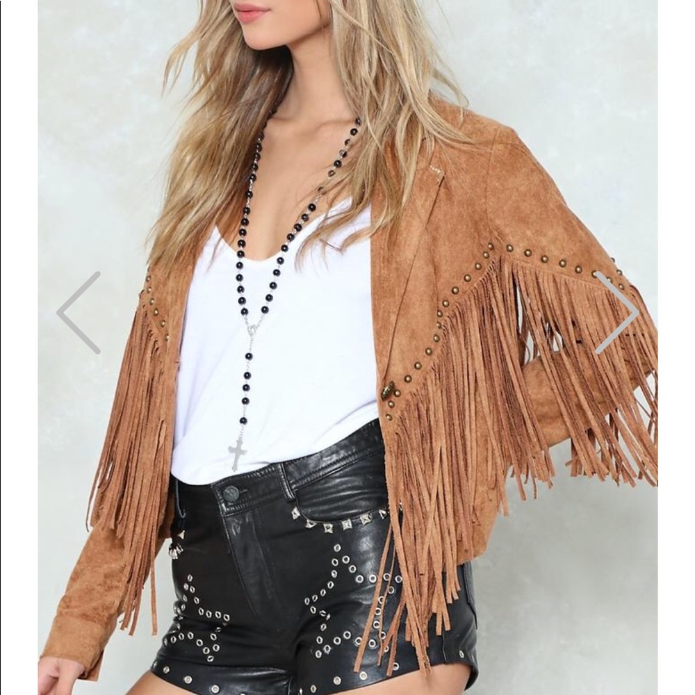 Nasty gal fringed rodeo vegan suede jacket